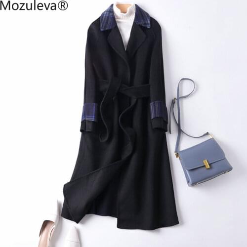 Mozuleva Double Sided Cashmere Wool Coat Women Autumn Winter Japanese Style Loose Long Woolen Coat Contrast Color Outwear