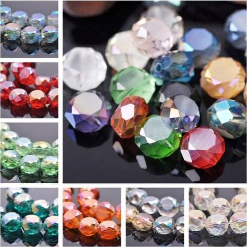10pcs Flat Round (Rondelle) 12mm 14mm Faceted Crystal Glass Loose Beads for Jewelry Making DIY Crafts