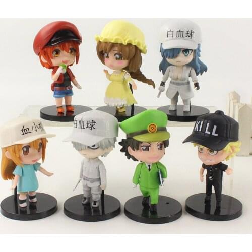 10cm 7pcs/set Cells at Work White Red Blood Cell Statue PVC Q Version Collectible Model Figure Toys