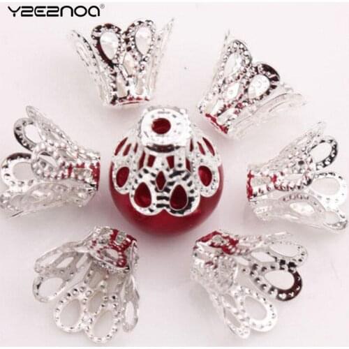 100PCS 7mm Flower Bead Caps Silver Bead Caps Findings Filigree Flower Cup Shape For DIY Jewelry Making