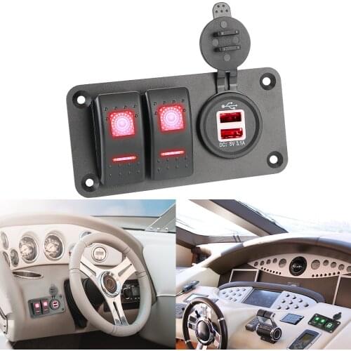 12-24V Car Charger Dual USB Port LED Rocker Switch Panel for Car Marine Ship Socket Switch Circuit Control Interior Parts
