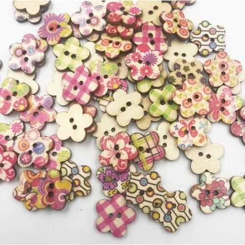 50Pcs Mixed Wood Flower Sewing Buttons For Kids Clothes Scrapbooking Decorative Botones Handicraft DIY Accessories WB721
