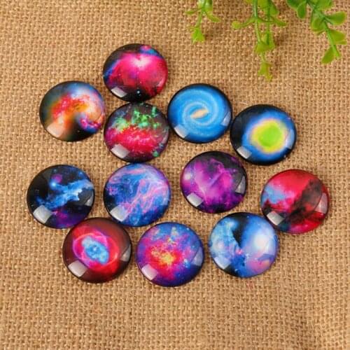 60pcs/lot Starlit Sky Glass Cabochon Round 8-35mm Flatback For Necklace Bracelet Earrings DIY Jewelery