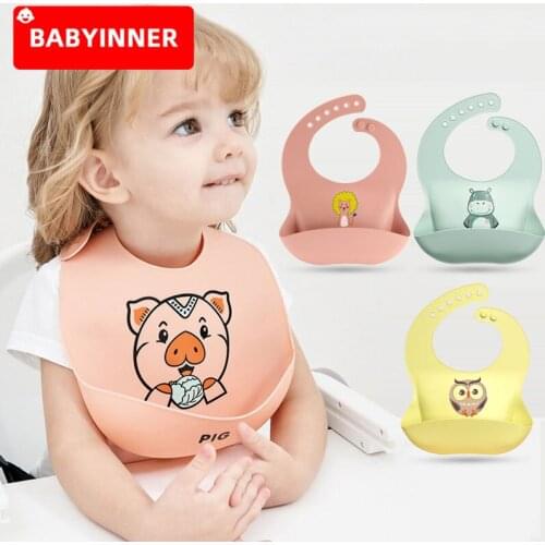 Babyinner Baby Bibs Environmental Protection Soft Silicone Kids Saliva Towel Adjustable Comfortable Baby Apron 0-6Y