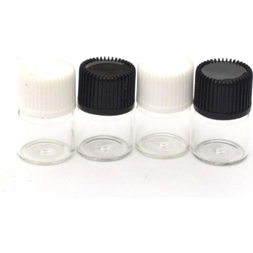Fast Shipping 50pcs 1/4 Dram 1ml Small Clear Glass Bottle with Orifice Reducer and Cap Mini Essential Oil Liquid Vials