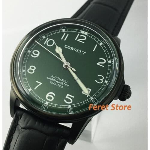 Corgeut 41MM Mens Business watch green dial miyota automatic movement black pvd 316L stainless steel case waterproof watch c60-5
