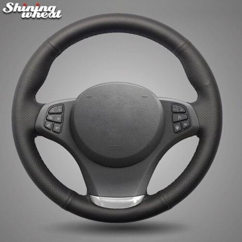 Shining wheat Black Genuine Leather Car Steering Wheel Cover for BMW E83 X3 2003-2010 E53 X5 2004-2006
