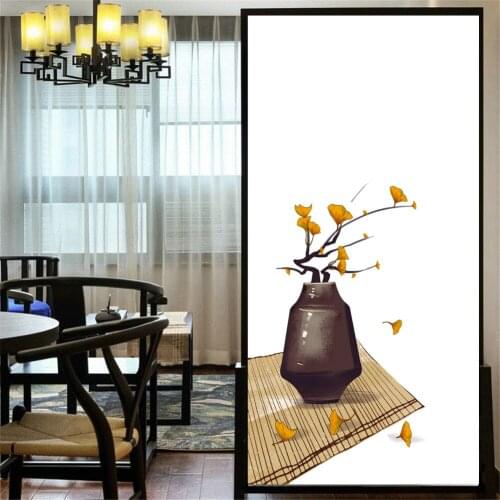 Decorative Windows Film Privacy Beautiful Vase Stained Glass Window Stickers No Glue Static Cling Frosted Window Cling Tint 61