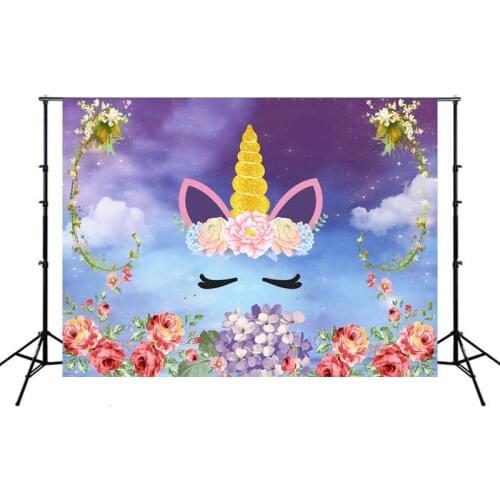 Unicorn Rainbow Backdrop for Photography Happy Birthday Background for Party Decoration Props Photo Booth Studio Cloud