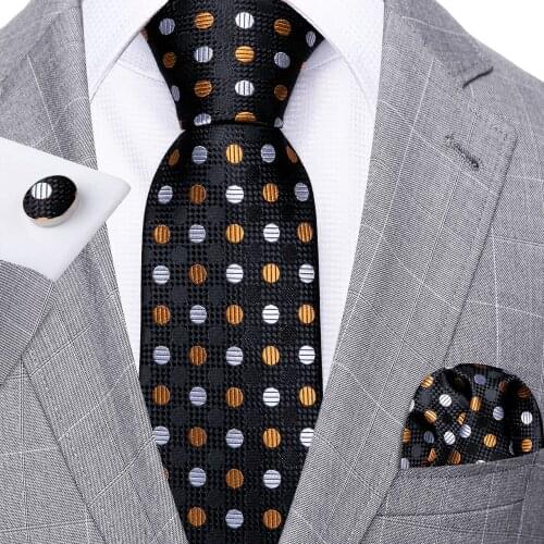 Fashion Black Dot Men Tie Set 8.5cm Silk Jacquard Neckties Wedding Business Handkerchief Cufflink Tie Set Barry.Wang FA-5290