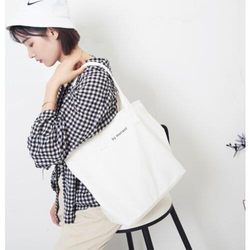 New Fashion Women Canvas Shoulder Bag Female Letters Pure Cotton Cloth Handbag Simple Tote Ladies Simple Zipper Shopping Bags
