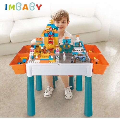 IMBABY 200pcs Blocks + Building Blocks Table Small Bricks Desk Base Plate Multi Function DIY Toys Gift Compatible Toys