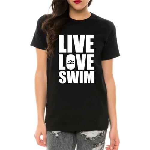 Kawaii Live Love Swim Letter Short Sleeve Top Tees Cotton plus size Women Tshirt 2019 Fashion O Neck casual Shirt harajuku