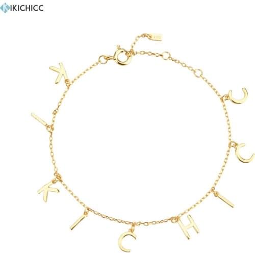 KIKICHICC New 925 Sterling Silver Plain Letter Initial Alphabet Personalize Pendant Necklace Long Chain Women Customize