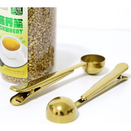 Coffee Spoon Functional Design Coffee Bean Measuring Spoon Metal Creative Stainless Steel Clip