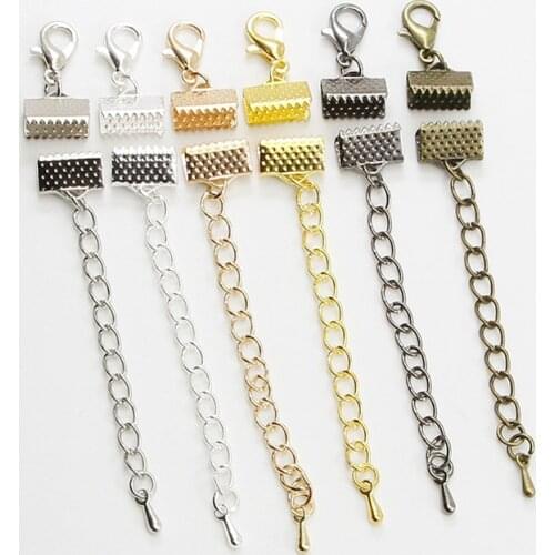 10pcs Leather Cord End Fastener Clasps With Chains Lobster Clasps Connectors For Bracelet Necklace Diy Jewelry Making Findings