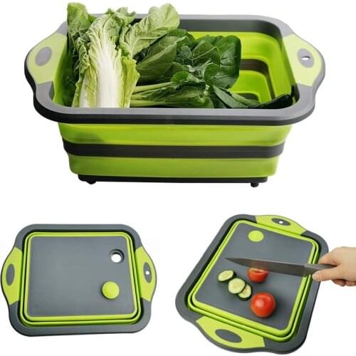 4 IN 1 Folding Cutting Board Basket Multifunctional Collapsible Drainer Basin Washing Colander Portable Mat Kitchen Organizer