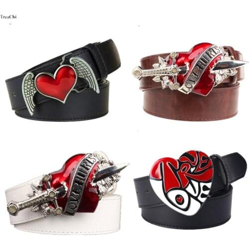 High Fashion Leather Belt Arrow Heart Love Metal Buckle Waistband Jeans Belts for Women & Man Decorative Rock Hip Hop