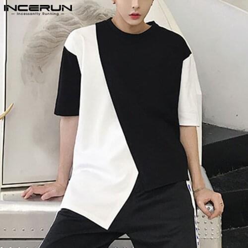 Men T Shirt Patchwork O Neck Streetwear Short Sleeve Fashion Korean Summer Casual Tee Tops 2021 Leisure Camisetas S-3XL INCERUN