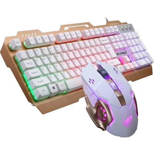New K2+Q8 Wired Mechanical Gaming 104 Key Keyboard and Mouse Combo Colorful Backlit Keyboard Mechanical Feel Cool Metal Panel