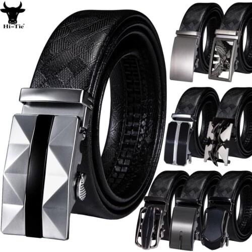 Formal Black Mens Genuine Leather Belts Automatic Buckles Ratchet Waistband Straps Leisure Adjustable Versatile High Quality