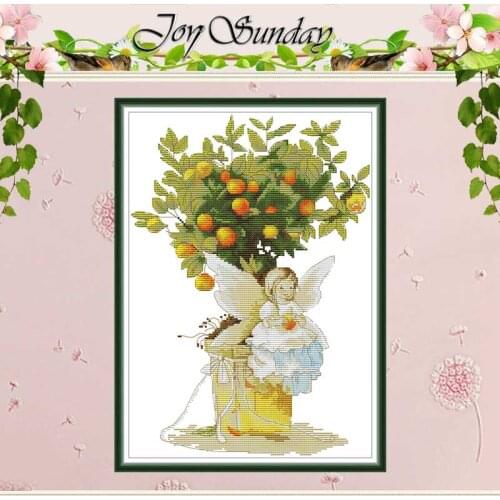 Orange Angel Patterns Counted 11CT 14CT Printed Cross Stitch Sets Chinese Handmade Cross-stitch Kits Embroidery Needlework