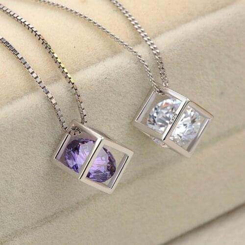 Necklaces Pendants For Women S925 Silver Creative square violet Diamond Pendant Bridal Wedding Fine Jewelry Wholesale