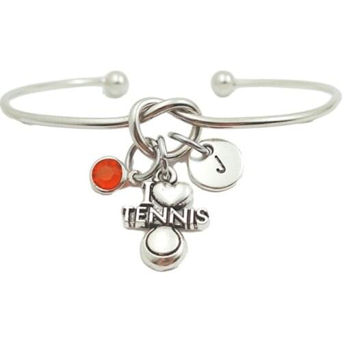 I Love Tennis Retro Creative Initial Letter Monogram Birthstone Adjustable Bracelet Fashion Jewelry Women Gift Pendant