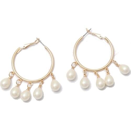 2020 New Fashion Sweet Water Drop Beads Artificial Pearl Hoop Earrings Jewelry Accessory Party Gift for Women High Quality