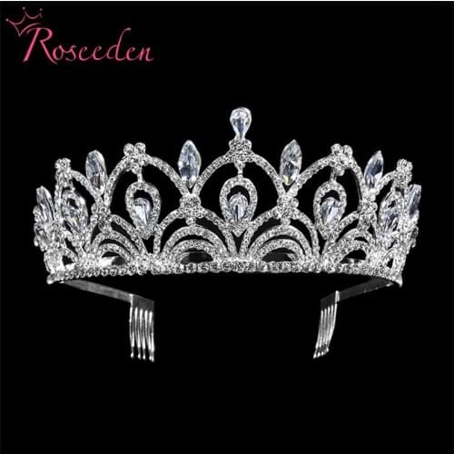 Queen King Bride Tiaras and Crowns Headdress Big Teardrop clear rhinestone silver Color Wedding Hair Accessories Jewelry RE748