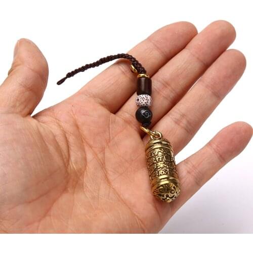 Tibetan Buddhism Chinese Sutra Bottle Car Key Chain Pendants Jewelry Lucky Hangings Brass Vintage Leather Bag Lanyard Keychains