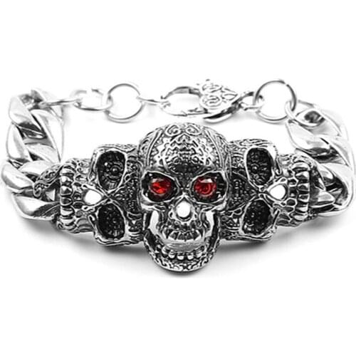 Personality Punk Retro Skull Bracelet Aggressive Men Set Zircon Silver Color Bracelet Trend Hip Hop Men Motorcycle Party Jewelry