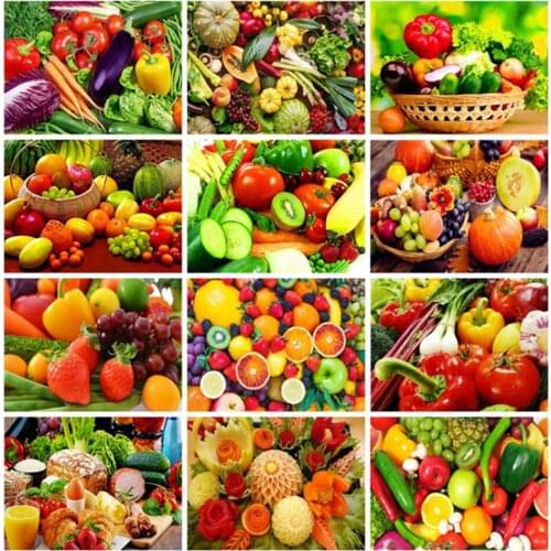 Needlework Diamond Embroidery Full Drill Square Scenic Diamond Painting Vegetables Mosaic Fruit Rhinestones Handma Wall Sticker