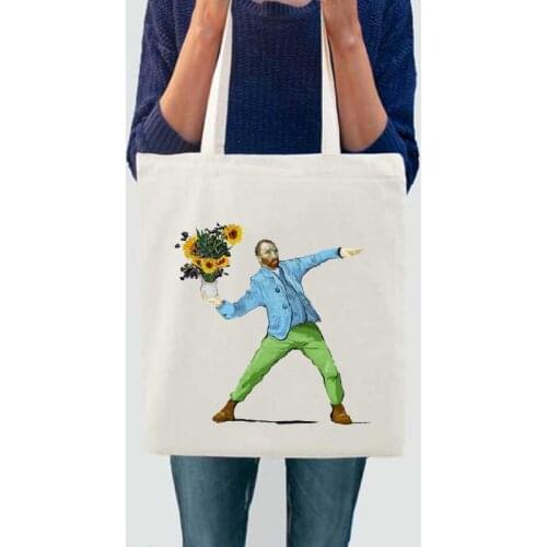Women Canvas Shoulder Bag Van Gogh Printing Simple Shopping Bags Students' Book Bag Cotton Cloth Handbags Classic Tote for Girls