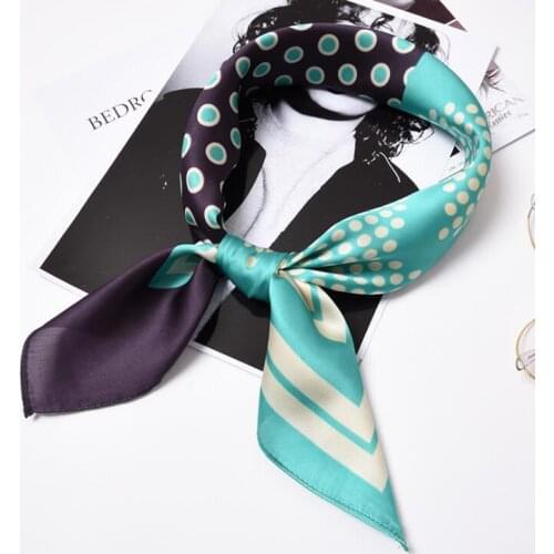 Yishine New 70x70cm Women Multifunction Polyester Silk Scarf Dots Patchwork Printed Satin Small Square Wraps Scarves Shawl