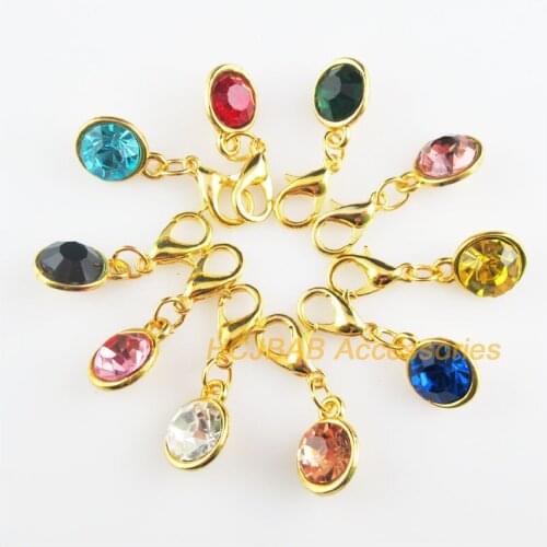 10 New Cone 9x13mm Charms Mixed Round Crystal Gold Color Retro With Lobster Claw Clasps