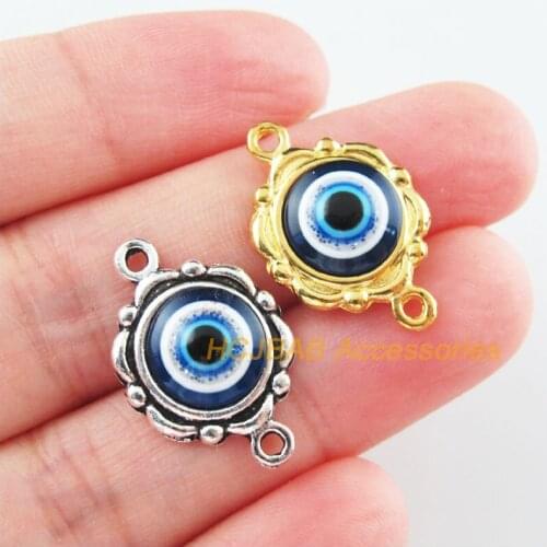 18Pcs Gold Tibetan Silver Tone Round Eye Resin Charms Connectors 15.5x23mm