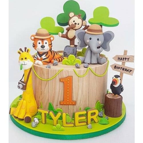 2020 Deep Forest Animals Theme Happy Birthday Cake Topper Elephant Birthday Cake Topper for Kids Birthday Party Cake Decorations