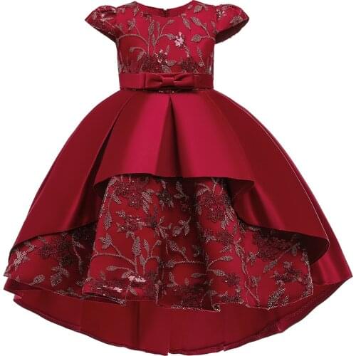 2021 Summer New Girls Wedding Dress Childrens Dress Girl Embroidery Tail Evening Dress Bow 3 to 9 years old Girls Clothes