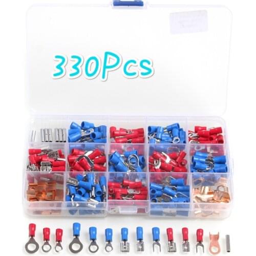 280/300/330/400PCS Spade Terminals Insulated Cable Connector Electrical Wire Assorted Crimp Butt Ring Fork Set Ring Lugs Rolled