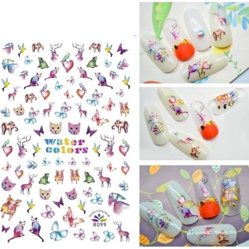 3D Nail Sticker Animal Butterfly Cat Flower Fashion Stickers Autumn Small Adhesive Stickers for Manicure Nail Art Decoration