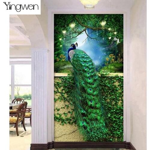 DIY Diamond Embroidery,Square Round Diamond Green Peacock Porch Full Rhinestone 5D Diamond Painting Cross Stitch,Needlework