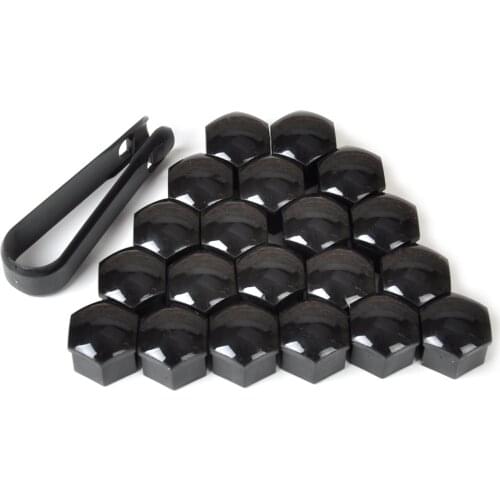 DWCX New 20pcs Black Wheel Lug Nut Center Cover Caps 321601173A + Removal Tool 8D0012244A Fit for VW Golf Passat Audi A4 A6 Q7