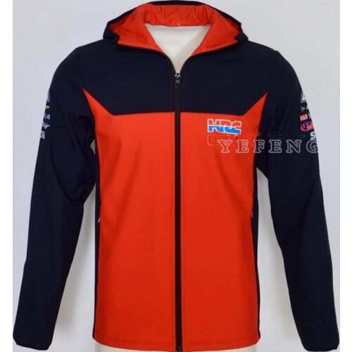 Motorcycle Full Zip Fleece Sweatshirt For Honda HRC Offroad Motocross Motorbike Hoodie Red Black Windproof Water Proof Sweater