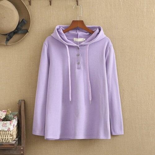 Plus Size T-Shirt For Women Hooded Knitted Cotton Long Sleeve Solid Color T-Shirt Spring Autumn And Tops Large Size For Fat lady