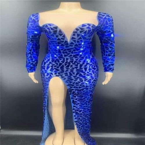 H137 Jumpsuit Singer Dancer Mirrors Sequins Elastic Stretched Catwalk Costume Show Long Sleeves Catwalk Dress Female Slim Sexy