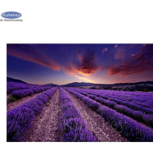 Sunset Landscape 5D DIY full Square drill diamond painting Purple Lavender Field Cross stitch Rhinestone embroidery Mosaic Decor