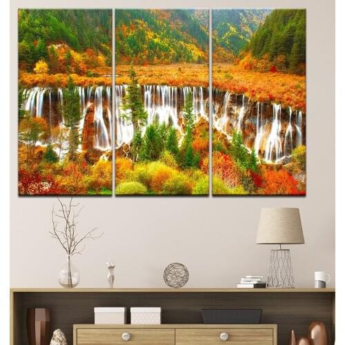 HD Prints Pictures Tree Forest Waterfall Autumn Natural Landscape Canvas Paintings Wall Art For Living Room Home Decor Poster