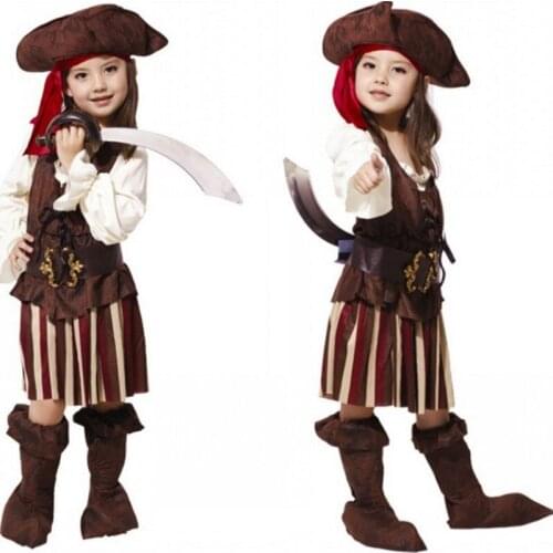 Halloween Kids Caribbean Pirate Girl Captain Costume Carnival Masquerade Party Children Girls Fancy Dress Cosplay Clothes