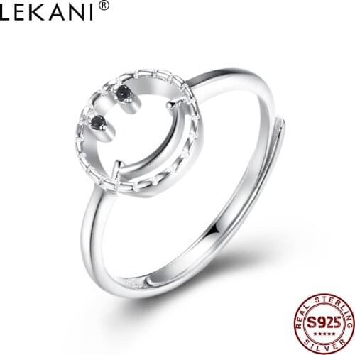 LEKANI Sterling Silver 925 Jewelry Ring For Women Hollow out Happy Smile Rings Girl Ladies Engagement Wedding Trendy Accessories